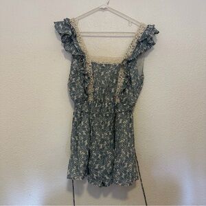 Olivaceous Blue Lace-Trimmed Romper